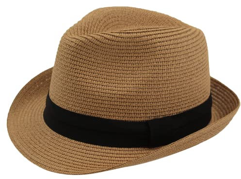 Sombrero Paja Hombre Mujer Fedora Borsarino Trilby Gorra Panamá Verano Playa ala Corta Moda Unisex (lu-128-marrón, 57cm)