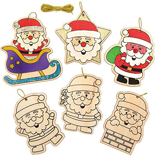 Baker Ross AX420 Décorations Père Noël En Bois À Colorier - Lot De 12, Décorations De Noël À Faire Et À Exposer Pour Les Enfants, Projet Idéal Pour Les Arts Et L'Artisanat Pour Enfants.