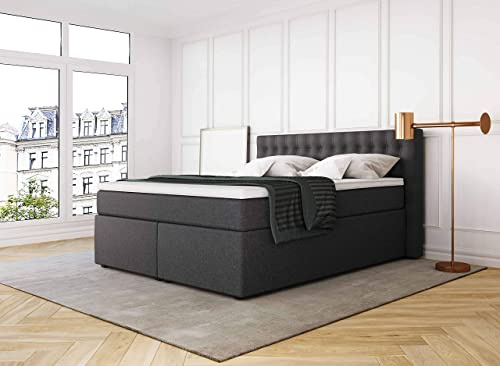 Betten Jumbo King Boxspringbett 160x200 cm mit 7-Zonen TFK Härtegrad H4 und 10 cm V2-Topper | Farbe Anthrazit | div. Größen verfügbar