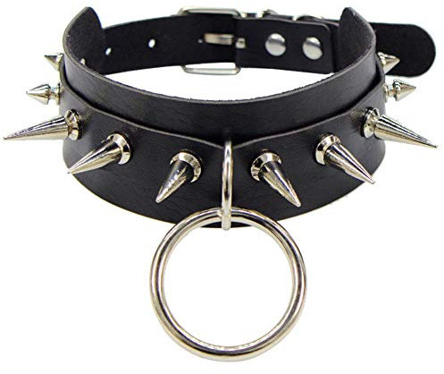 JPYZ Punk Goth Nieten Halsband Punk Gothic Halsband Halsreif Pu Leder Kragen Choker Chain Halskette O-Ring Choker Spike Nieten für Männer Frauen