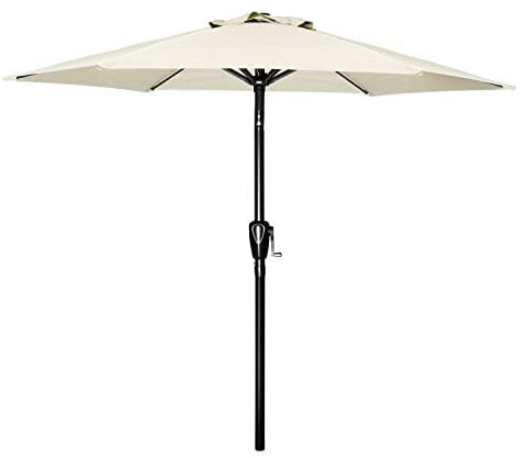 Simple Deluxe 2.74M Outdoor Market Table Patio Umbrella with Button Tilt, Crank and 8 Sturdy Ribs for Garden, Deck, Lawn, Backyard & Pool, Beige