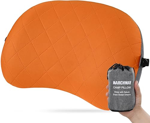 MARCHWAY Ultralight Inflatable Camping Pillow with Soft Washable Cover, Compact Compressible Portable Travel Air Pillow for Outdoor Camp, Sport, Hiking, Backpacking Sleep (Orange)