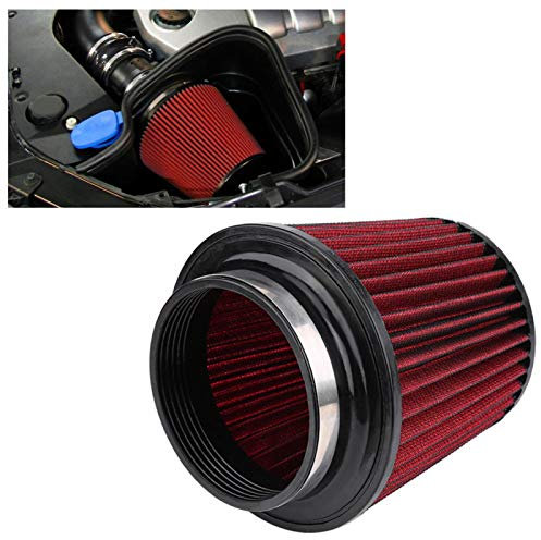 Filtro Aria, Filtro Aria Biconico Elicoidale Universale, modifica per Auto Filtro Aria a cono Tondo Pulitore per Aspirazione Aria Ad alto Flusso per Tutti i Modelli, Cotone Rosso (100 mm)