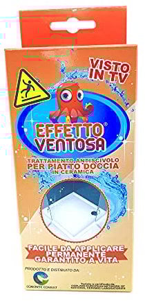Effetto Ventosa | Trattamento antiscivolo doccia e vasca in ceramica o acciaio | Sostituisce il tappetino | Kit completo con 2 flaconi da 50 ml + spugna e guanti