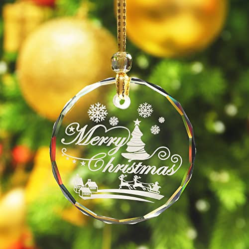 LEFERS Weihnachten Kristall Dekoration Hängende Ornament, Glänzend Dekor Ornament Dekoration für Weihnachtsbaum, Gravur Kristall Home Decor Xmas Geschenke, 1 Stück (D)