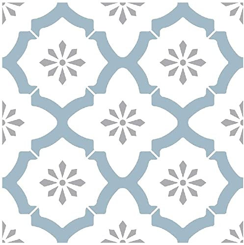 Oedim Pack 50 Vinilos Adhesivos para Suelo Alfama Azul y Gris, 35x35cm, Vinilo Ecológico, Vinilo Mate, Autoadhesivos para Decorar o Renovar el Suelo