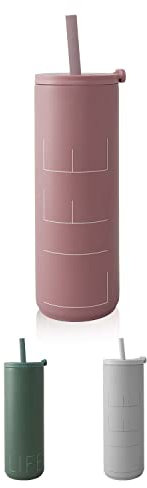 Design Letters Auslaufsicherer Thermobecher mit Deckel & Strohhalm | Thermoflasche mit einzigartiger Verschluss | Thermobecher Coffee to go | 500ml Edelstahlbecher | BPA, BPS-freier Campingbecher