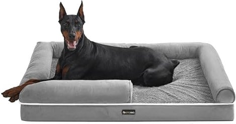 Feandrea Orthopädisches Hundebett, Hundekissen, Hundekorb, weiche Polsterung, Hundesofa, erhöhte Ränder, Bezug abnehmbar und waschbar, 120 x 85 x 20 cm, rutschfeste Unterseite, hellgrau PGW078G02