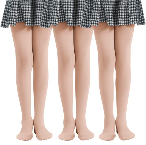 MANZI 3 Paar Ballettstrumpfhose Mädchen Kinder Feinstrumpfhose 40 Den | Tanzstrumpfhose Mädchen Rosa,Weiß,Schwarz,Hautfarbene für Schule und Alltag,Gr.104-165
