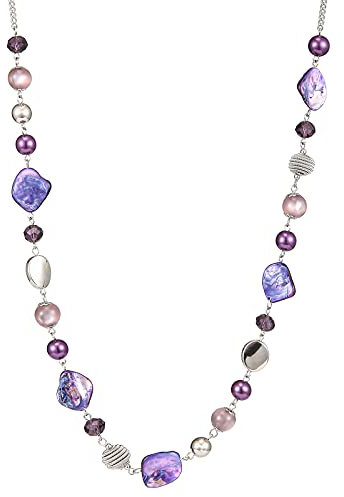 FULU AUTUMN Long Silver Beaded Necklace for Women Chain Necklace with Shell Crystal Pearl Beads Fashion Jewellery Gifts for Girlfriends(Purple)