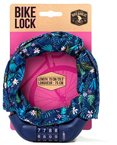 Legami - Zahlenschloss, Bike Lock, L 75 cm, Ø 1,4 cm, Flora-Thema, wasser- und schnittfest, Zahlenkombination personalisierbar