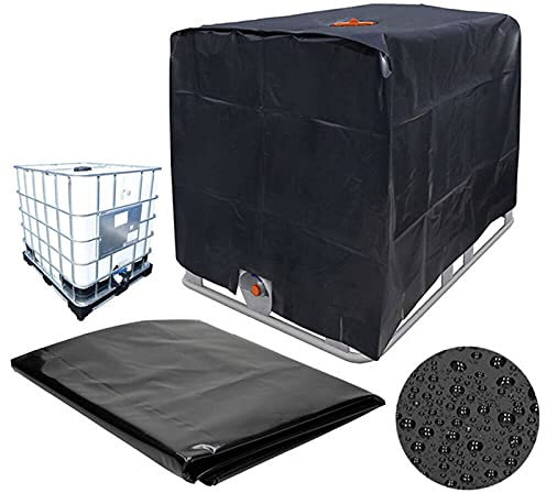IBC Cover 600L wassertank Schutzabdeckung,UV-Schutz Staubschutz mit Lochauschnitt, IBC Behälterabdeckung, UV-Folie Schutzhülle Schutzplane Schutzhaube Cover, 120 * 80 * 100 cm (Schwarz-600L)