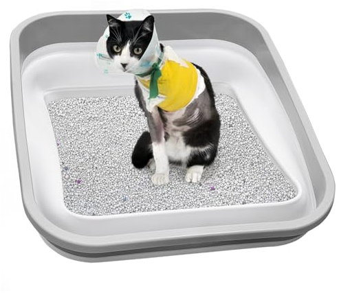 Maohegou Katzentoilette für ältere Katzen, dreibeinig, arthritisch, offener niedriger Einstieg für kranke, gebrechliche behinderte Katzen, ältere ältere Menschen (eine Packung)