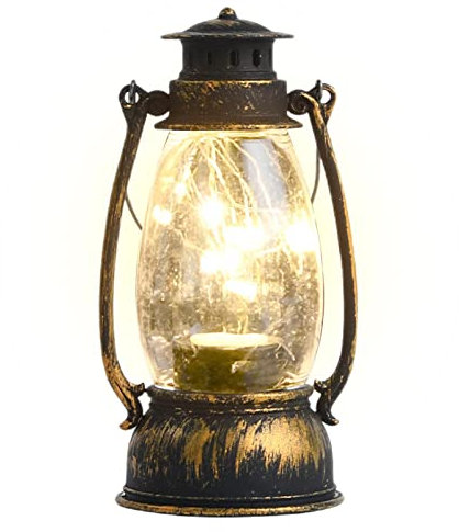 HINAA Vintage Bronze Garden Lanterns Battery Operated Hanging Garden Lights, Flickering Flame Fake Candle Lights Or Wired LED Lights Halloween Indoor Outdoor Table Decorations