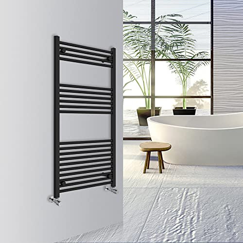 Warmehaus Straight Bathroom Heated Towel Rail Warmer Radiator Central Heating 1200x600mm - Black