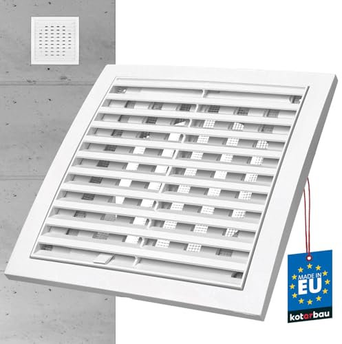 KOTARBAU® Rejilla de ventilación de 200 x 200 mm, redonda, diámetro de 150 mm, con cierre, de plástico con protección contra insectos, rectangular, color blanco, rejilla de láminas para salida de