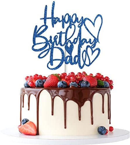 Tenhaisi Blue Glitter Happy Birthday Dad Cake Topper, Happy Father's Birthday Cake Decoration, Dad Party Decoration, Dad Happy Birthday Party Decoration Supplies