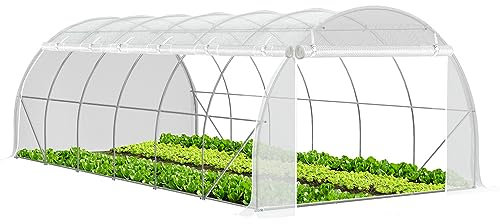 VOUNOT® Serre de Jardin Tunnel 300x600x200cm en Acier Galvanisé PE Haute densité 140 g/m² 18m2 Anti-UV avec Zip Enroulables Idéale pour Toutes Saisons