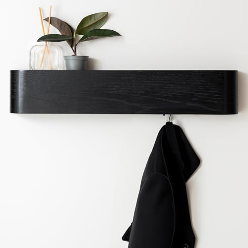 Kazai. Porte-Manteau Mural Bois 'Toke' | Design Moderne avec Crochets Muraux Cachés | Panneau en Placage de Bois Massif | Chêne, noir
