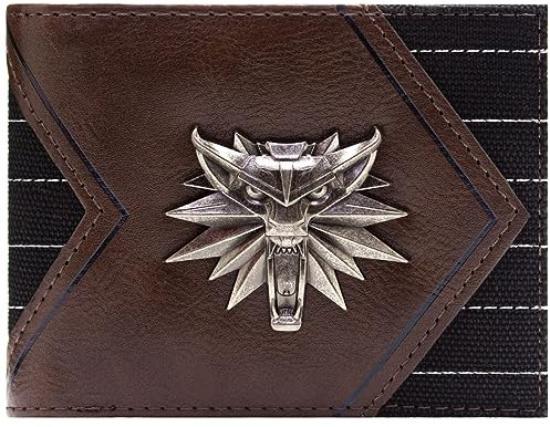 The Witcher 3 Wild Hunt Médaillon de Loup Emblème Portefeuille Bi-Fold Porte-ID & Porte-Cartes, Marron
