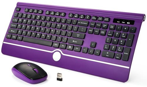 KOPJIPPOM Purple Wireless Keyboard and Mouse Combo, 2.4G Silent Cordless Full-Size Keyboard Mouse with Wrist Rest, for Windows Computers, Desktop, Laptop, PC