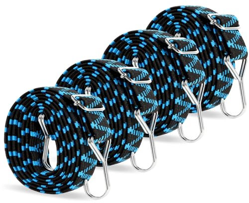 Verstellbar Spanngummi mit Haken,4er Expander mit Haken Gepäckspanner 2M Gummispanner mit Haken für Sackkarre Gepäckträger Fahrrad Auto Dachträger und Anhänger Blau.