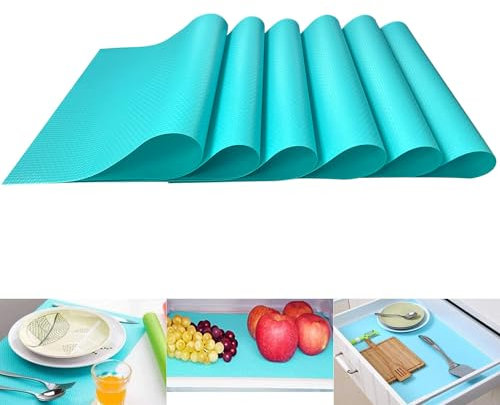 Friendjia 6 Piezas Alfombrilla Para Frigorífico, Inserto Para Frigorífico, Inserto Para Cajón, Impermeable, Antideslizante, Repelente de Suciedad y Antibacteriano, Cortable y Lavable(Azul)