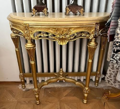 Casa Padrino Console Baroque Or/crème - Table Console en Bois Massif Faite à la Main avec Plateau en marbre - Console de Style Ancien - Meuble de Style Ancien - Noble et Magnifique