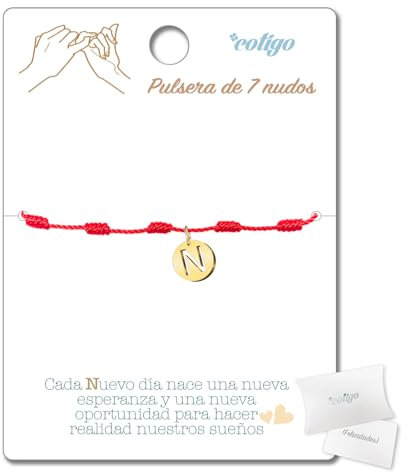 cotigo Bracelet 7 nœuds rouge avec lettre initiale A-Z en acier inoxydable - amulettes porte-bonheur et protection - Bracelet mauvais œil - Bracelet fil rouge pour couples amitié femme, [Ajustable],