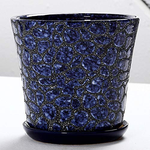 Pot de Fleur en Céramique Grand Pot de Plantes Succulentes Rond Pots de Bonsaï de Style Chinois avec Trou de Drainage Pot de Plante Respirant Rétro Créatif Pot à Bouche en Céramique Haute (Bleu