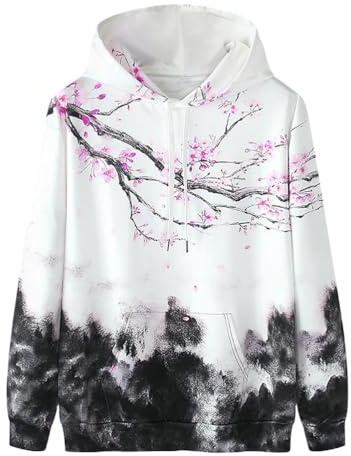 Osheoiso Harajuku Style Homme Hoodies Grande Taille Sweat à Capuche Kawaii Sweat Shirt Couple Pull Top Manches Longues Hip Hop Japonais Hoodie pour Homme N Rose S