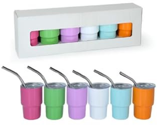 LIPSBOR 2 oz Mini Tumbler Shot Glass with Straw and Lid,Colorful Mini Tumbler Cups,Stainless Steel Cute Cups with Lids and Straws