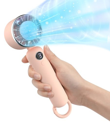 Dnenellr Handheld Fan, Portable Mini Fan 2025 Model with 5000mAh Rechargeable Battery, LED Display, 3-Speed Turbo Cooling, USB Personal Fan for Travel, Camping, Indoor & Outdoor, Pink
