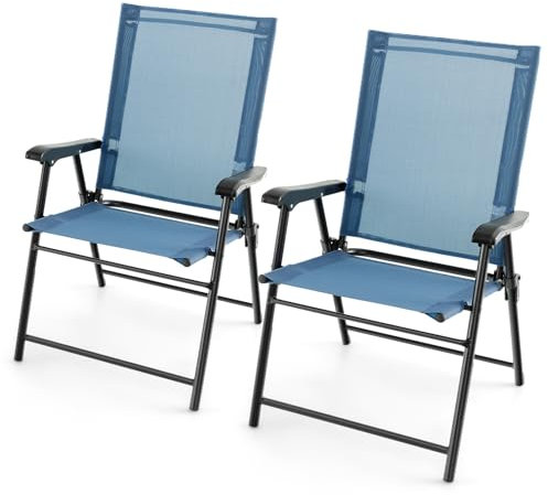 GOPLUS Gartenstuhl klappbar 2er Set, Balkonstuhl aus Metall bis zu 150kg, Klappstuhl tragbar mit Rückenlehne & Fußstütze, Essstuhl Terassenstuhl wetterfest für Outdoor Garten Balkon (Blau)