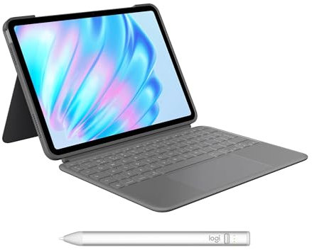 Logitech Combo Touch iPad Air 11-inch (M2 & M3), iPad Air (5th gen) Keyboard Case Crayon Digital Pencil (2018 and later), QWERTY UK English Layout - Grey
