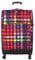 Franky Koffer T1-S Weichgepäck Trolley aus Polyester mit 360° Leichtlaufrollen, Reißverschlussfach und Front Taschen | 47cm x 79cm x 31/35cm (MULTICOLORCHECK, L-großer Koffer 79cm)