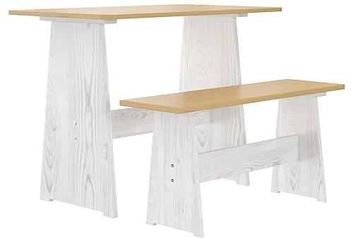 ShGaxin Table de salle à manger, table de cuisine, table de salon, table console avec banc en bois massif marron miel et blanc