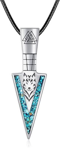 ONEFINITY Pfeilspitzen Halskette 925er Sterlingsilber Pfeilspitze Wolf Anhänger Speerspitze Türkis Halsketten Schmuck für Männer und Frauen
