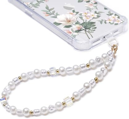 GVIEWIN Phone Charm Wrist Strap Pearl Beaded with Tether Tab, [Hands-Free & Anti-Drop] Detachable Fashion Mobile Phone Anti-lost Lanyard Wristlet Chain Accessories for Women Girls (Moonlight Pearl)