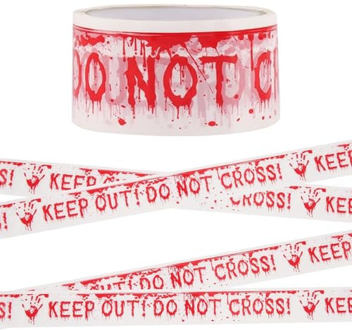 Ruban D'avertissement de Halloween Blanc Rouge 48×250cm Ruban D'avertissement Horror Barrier Tape,Ruban D'avertissement pour Fiesta de Halloween,Décoration sur le Thème de L'horreur