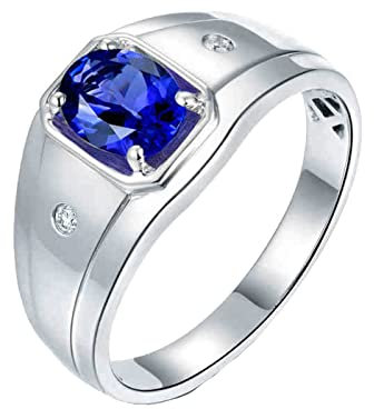 Bishilin Tansanit Ring Herren 750 Echtgold, Eheringe mit 1.1ct Oval Tansanit Siegelring Hochzeit Ring Männer Verlobungsringe Nickelfrei Größe57 (18.1)