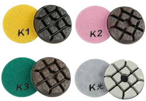 Polierpads für Trockengebrauch, Zement-Terrazzo-Böden, 4-stufiges Polierpad-Set für Renovierung, Schleifen und Polieren, inkl. Mischung aus 4 Körnungen, 4 Stück, 7,6 cm, 80 mm