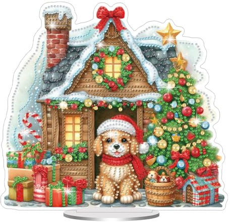 Starnearby DIY Diamond Painting Weihnachten Tisch Deko, 5D Diamant Painting Weihnachten Neu, Diamond Painting Winter Stehend Kunst Set für Anfänger Hausgeschenk Deko (Hundehütte)