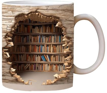 Bücherregal Tasse, Mehrzweck Becher Keramik Tassen Mit Raumdesign Kaffeetassen Teetasse Für Leser Buch Liebhaber, 350ML