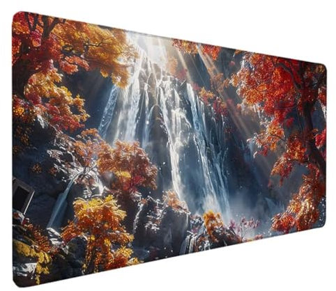 Tapis de Souris XXL 700 x 300MM, Tapis de Souris Gamer Jaune Tapis de Bureau Automne Mouse Pad Antidérapant Étanche, Bords Cousus Tapis de Bureau Gaming pour la Bureau, Jeux, Maison Déco Cadeau C-A