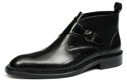 MlYJmer Botas Chelsea para Hombre, Botas de Vestir de Cuero sin Cordones, Botines Casuales,Negro,40 EU