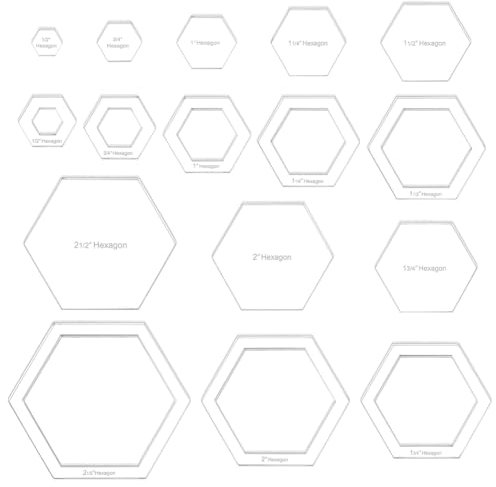 BENECREAT 16 Sizes Hexagon Quilting Template, Acrylic Intricate Sewing Machine Ruler, Transparent Pressure Plate Router Template for DIY Hand Patchwork Cutting Craft, 6mm Thick