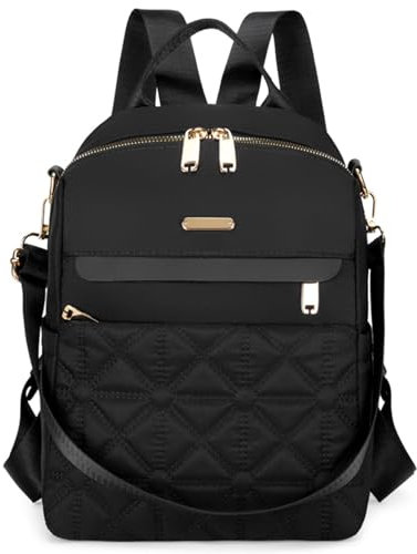 Suweir Rucksack Damen Klein Elegant Cityrucksack 2 in 1 Damenrucksack Anti Diebstahl Schultertasche Nylon Rucksacktasche Kleiner Handtasche Tagesrucksack für Reise Arbeit Schule (Schwarz)