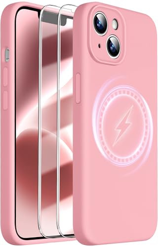Dssairo Magnetische für iPhone 14 Hülle, mit 2 x Displayschutzfolien, Verbessertes Flüssigsilikon, Verbesserter Kameraschutz, Militärische Qualität, Sturzsicher, Dünn 6,1 Zoll (Pink)