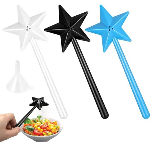 3 Stück Salzstreuer Zauberstab, 3 Löcher Sternen-Zauberstab Salz Und Pfefferstreuer, Lustig Gewürzstreuer Zauberstab für Küchen und Restaurants mit Gewürzen, Schwarz, Weiß und Blau